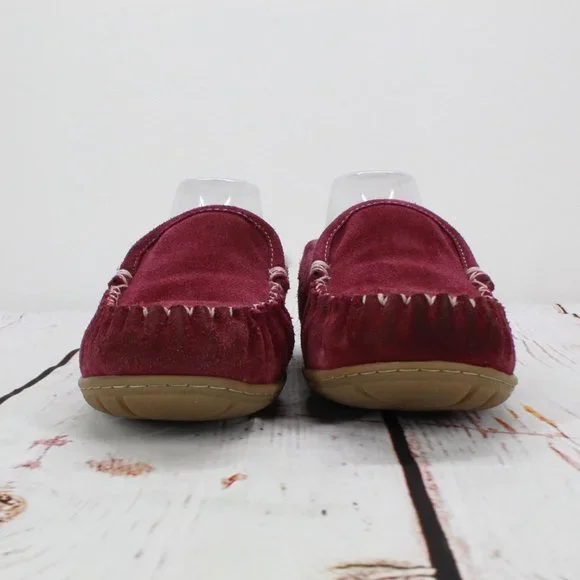 LL Bean Maroon Suede Shearling Lined Wicked Good Venetian Slippers 7 M - Picture 4 of 9